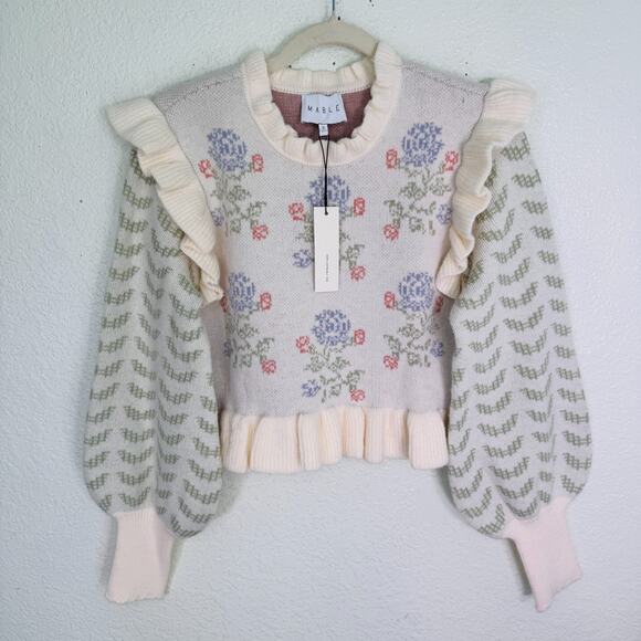 Mable Sweater Skirt Set Women Small Claire Pastel Floral Knit Ruffle Cottagecore - Picture 3 of 15